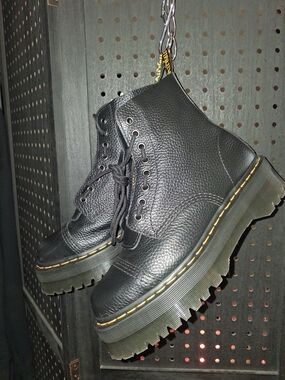 Dr. Martens Black Pebbled Leather Platform Lace-Up Boots